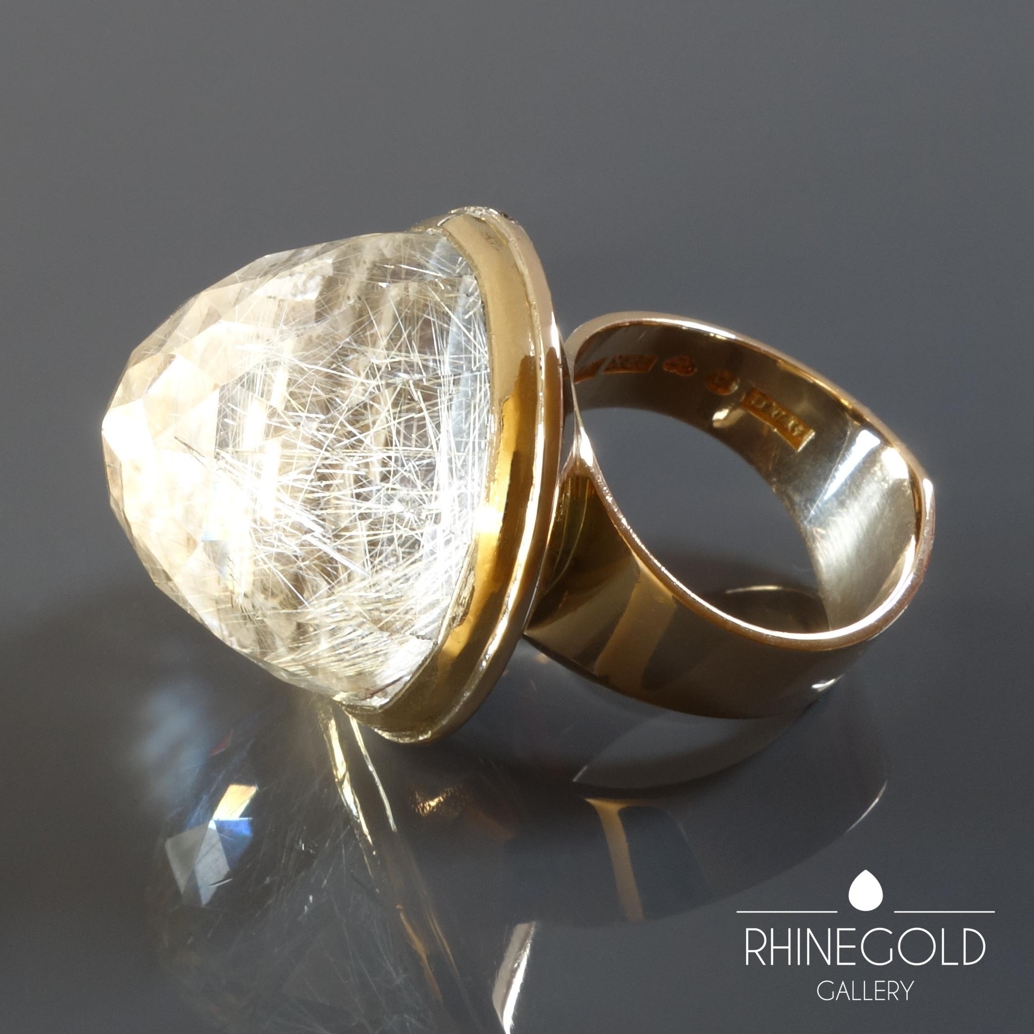 1960s Birger Haglund Scandinavian Modernist Rutilated Quartz Gold Ring 1