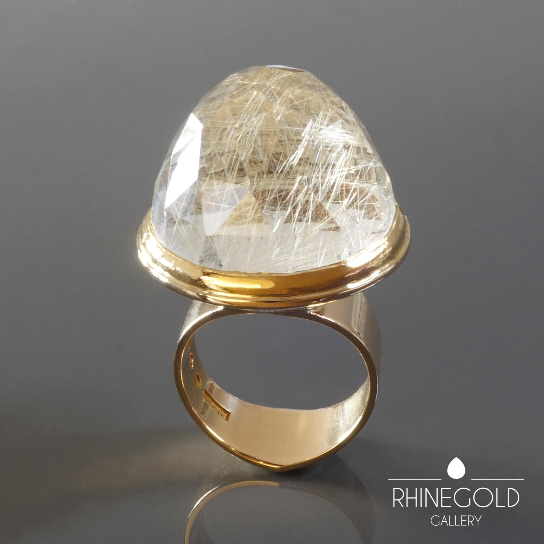 1960s Birger Haglund Scandinavian Modernist Rutilated Quartz Gold Ring 2