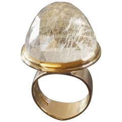 1960s Birger Haglund Scandinavian Modernist Rutilated Quartz Gold Ring