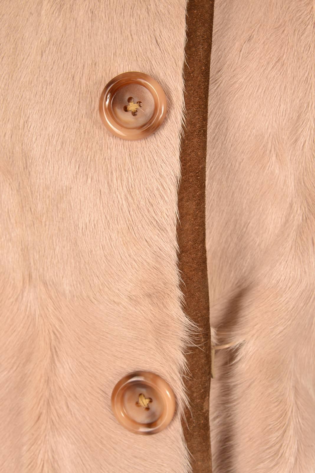 Beige 1960s Bisque Calf and Angora Rabbit Fur Coat