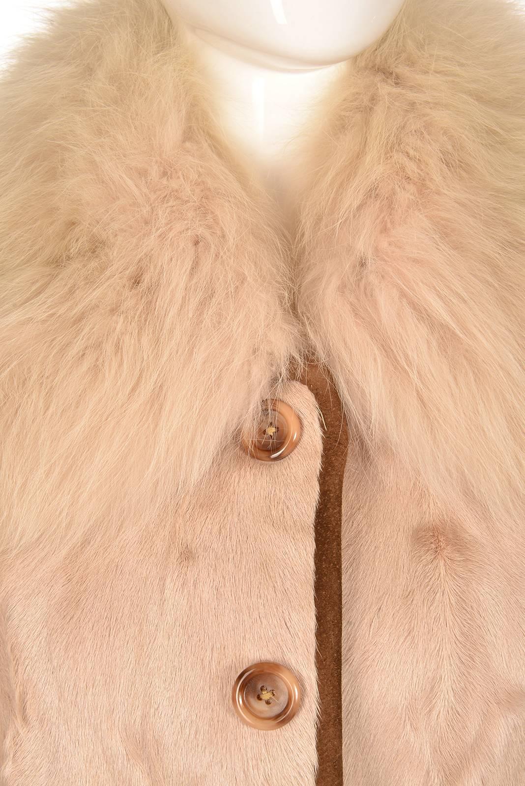 1960s Bisque Calf and Angora Rabbit Fur Coat In Good Condition In Houston, TX