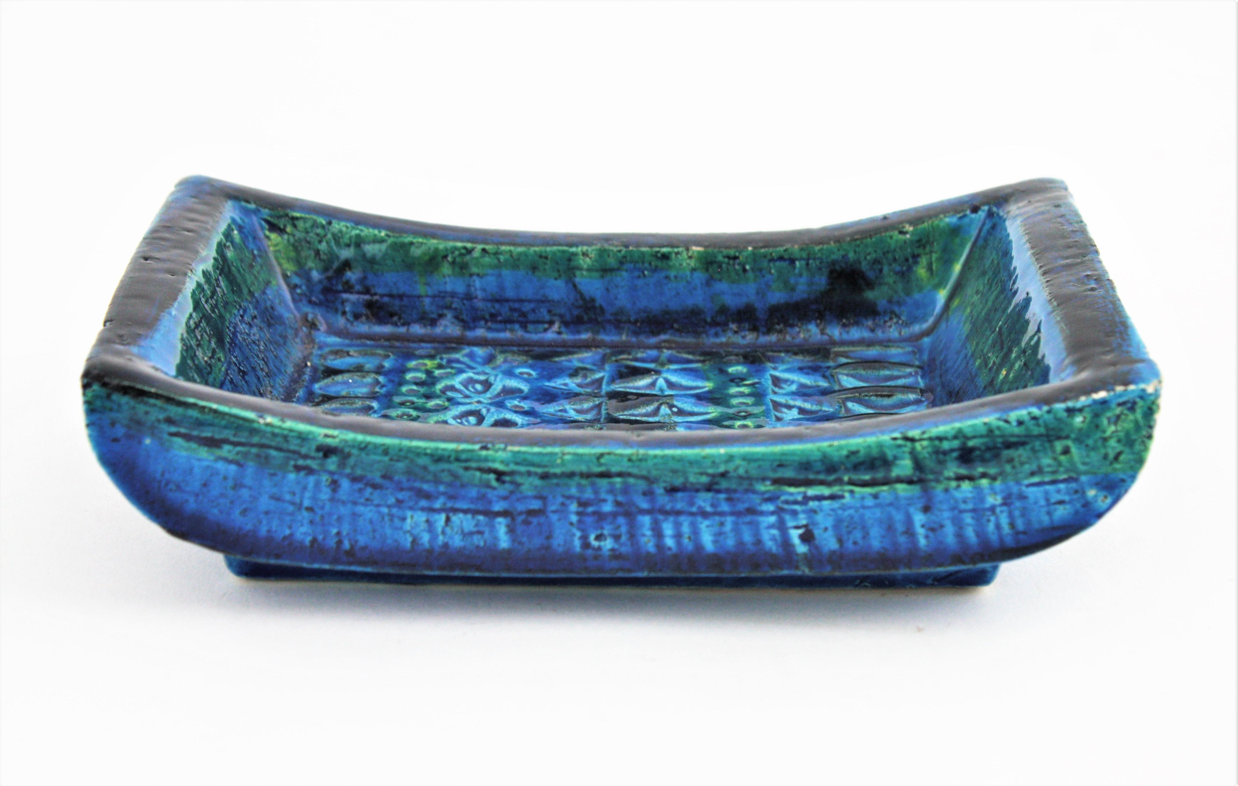 Aldo Londi Bitossi Rimini Blue Glazed Ceramic Rectangular Bowl  2