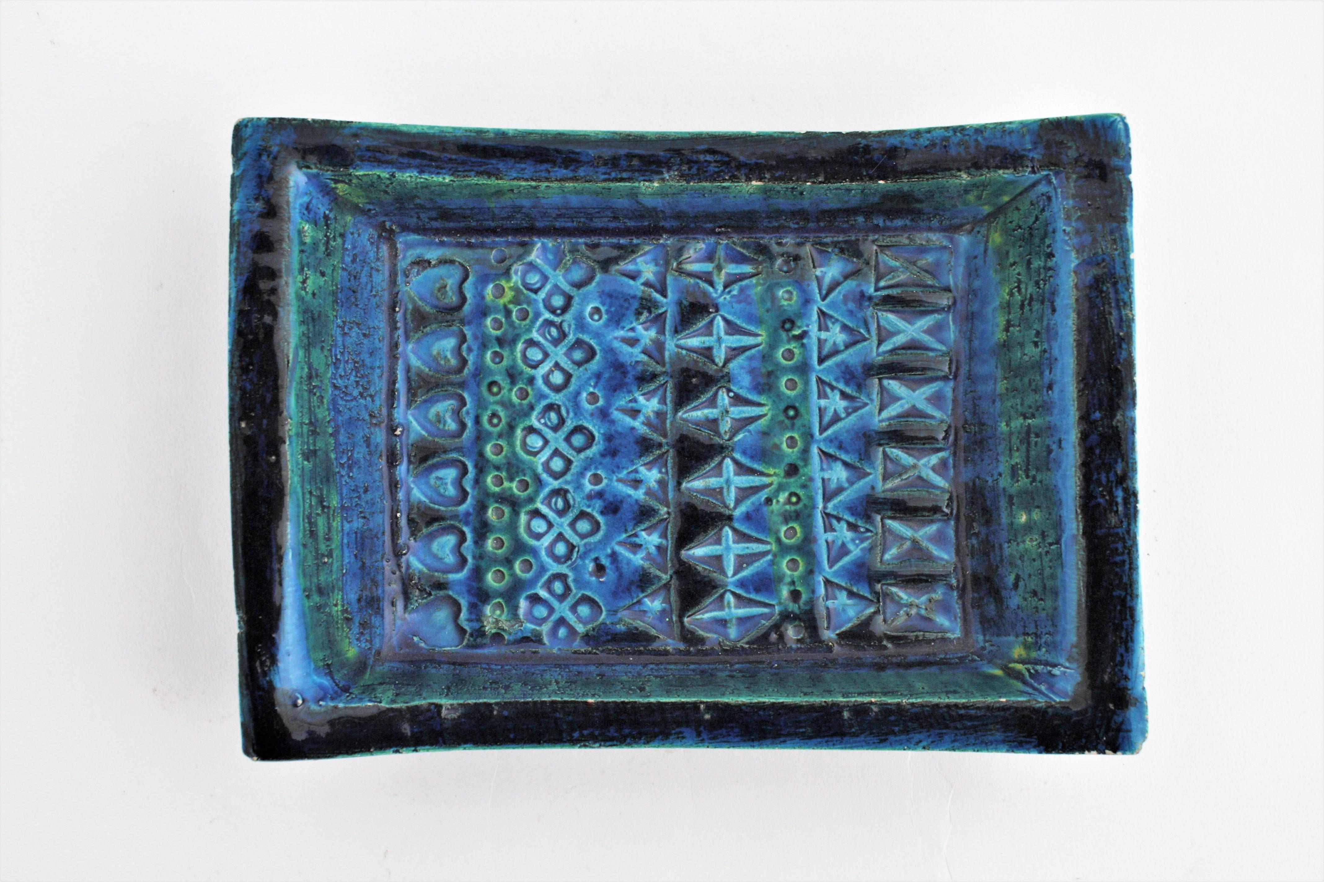 Aldo Londi Bitossi Rimini Blue Glazed Ceramic Rectangular Bowl  3