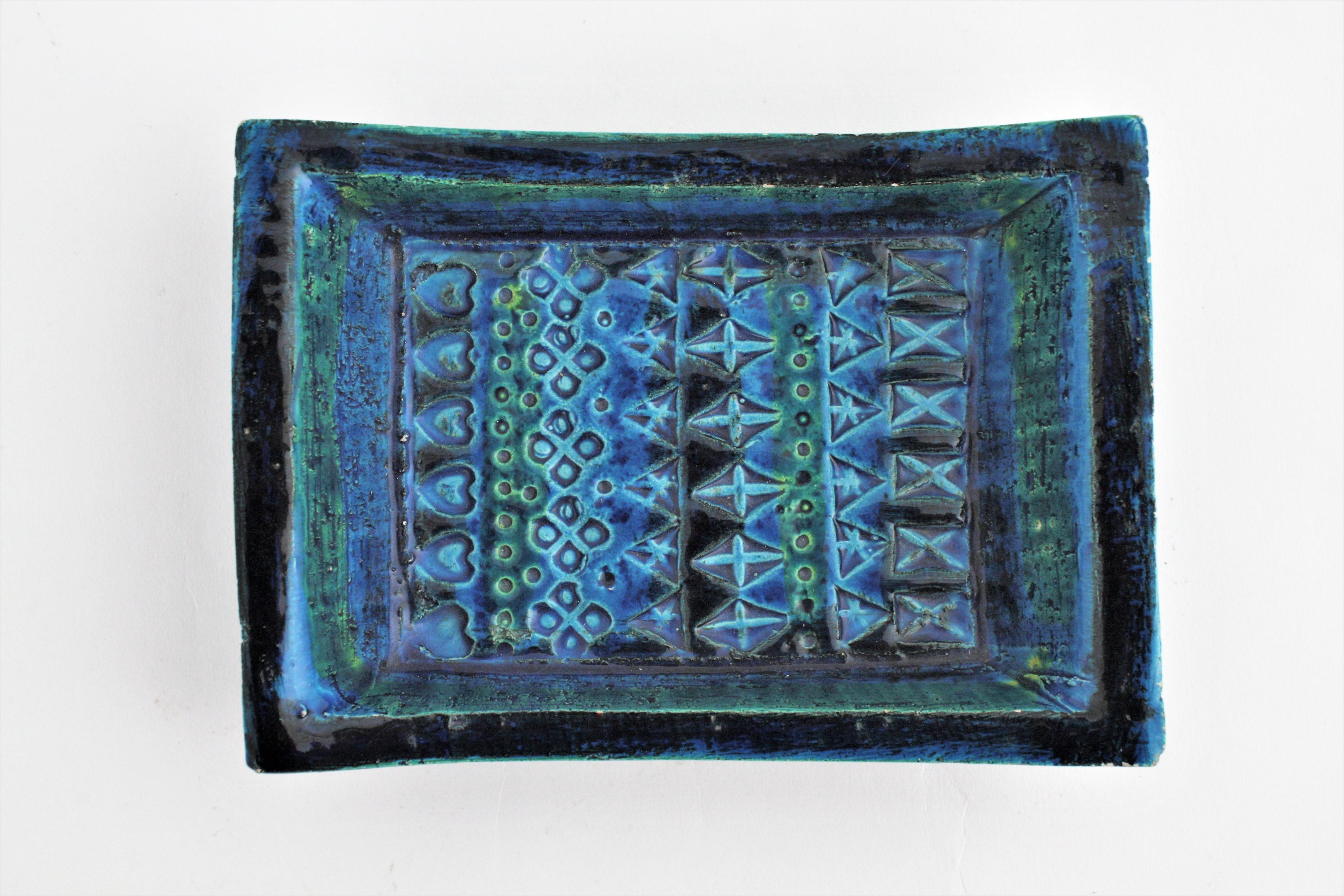 Aldo Londi Bitossi Rimini Blue Glazed Ceramic Rectangular Bowl 2