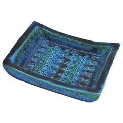 Aldo Londi Bitossi Rimini Blue Glazed Ceramic Rectangular Bowl