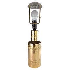 1960's Bitossi Gold Glazed Table Lamp with Decorative Hand Incised Bands