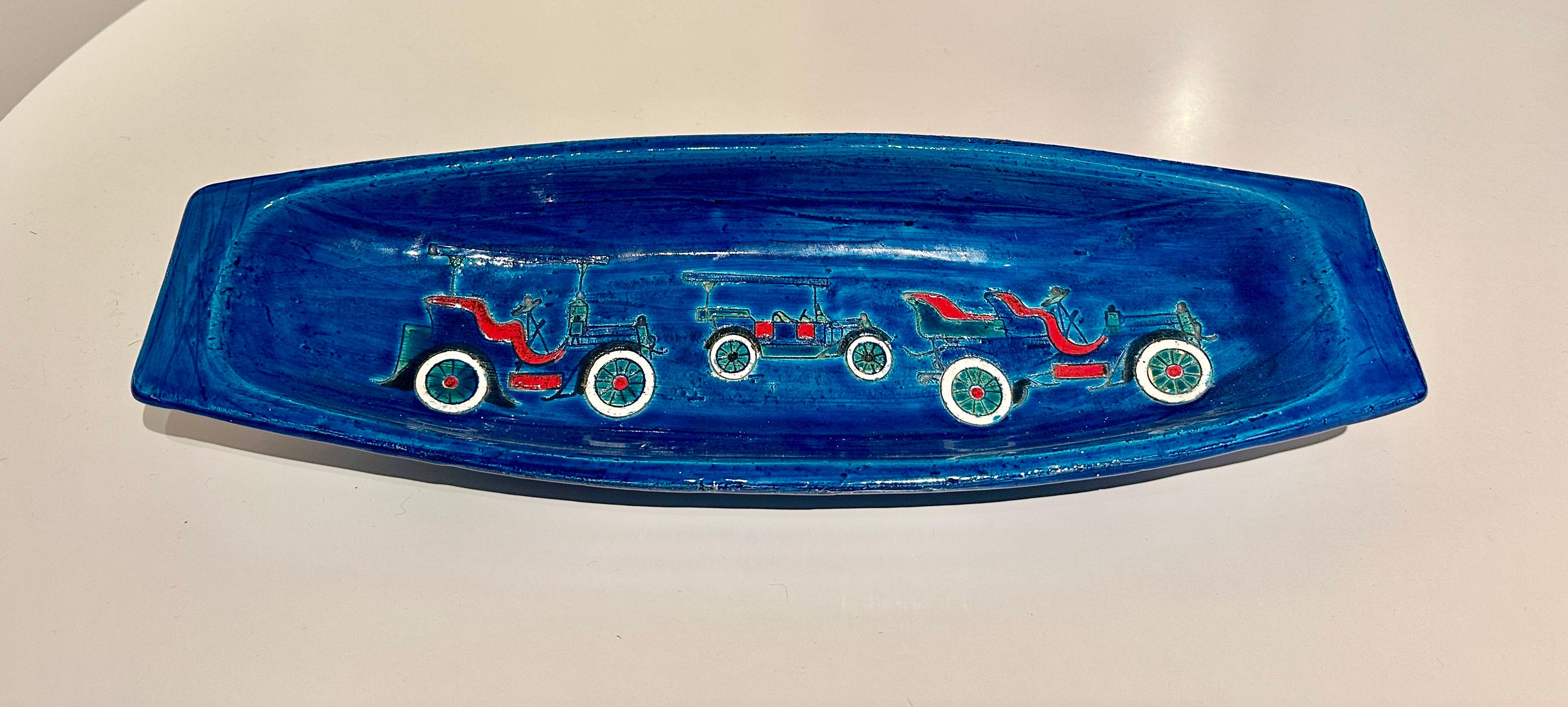 1960's Bitossi Long Turquoise Bowl w/ Vintage Design For Sale 3