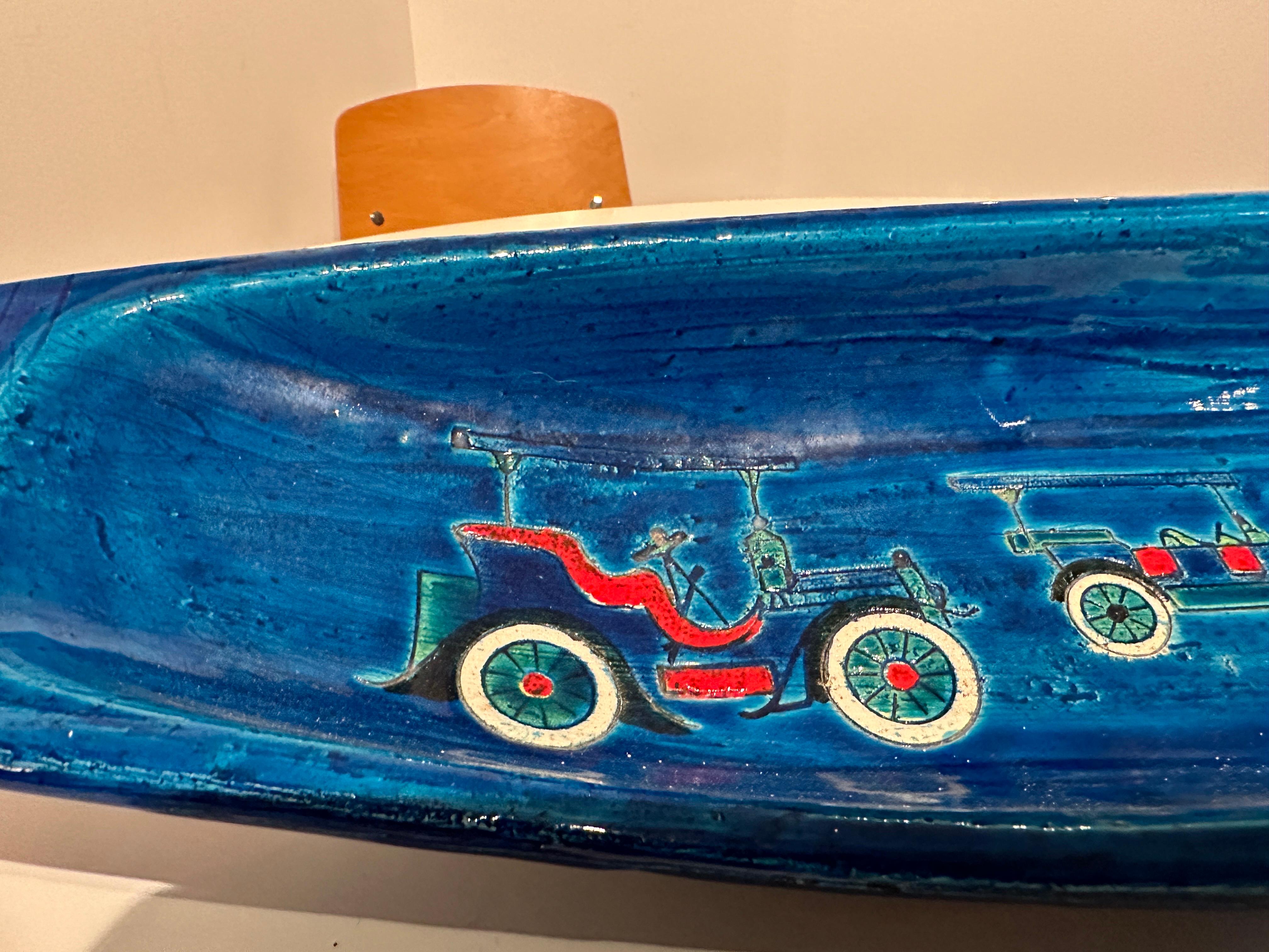 Mid-Century Modern 1960's Bitossi Long Turquoise Bowl w/ Vintage Design For Sale