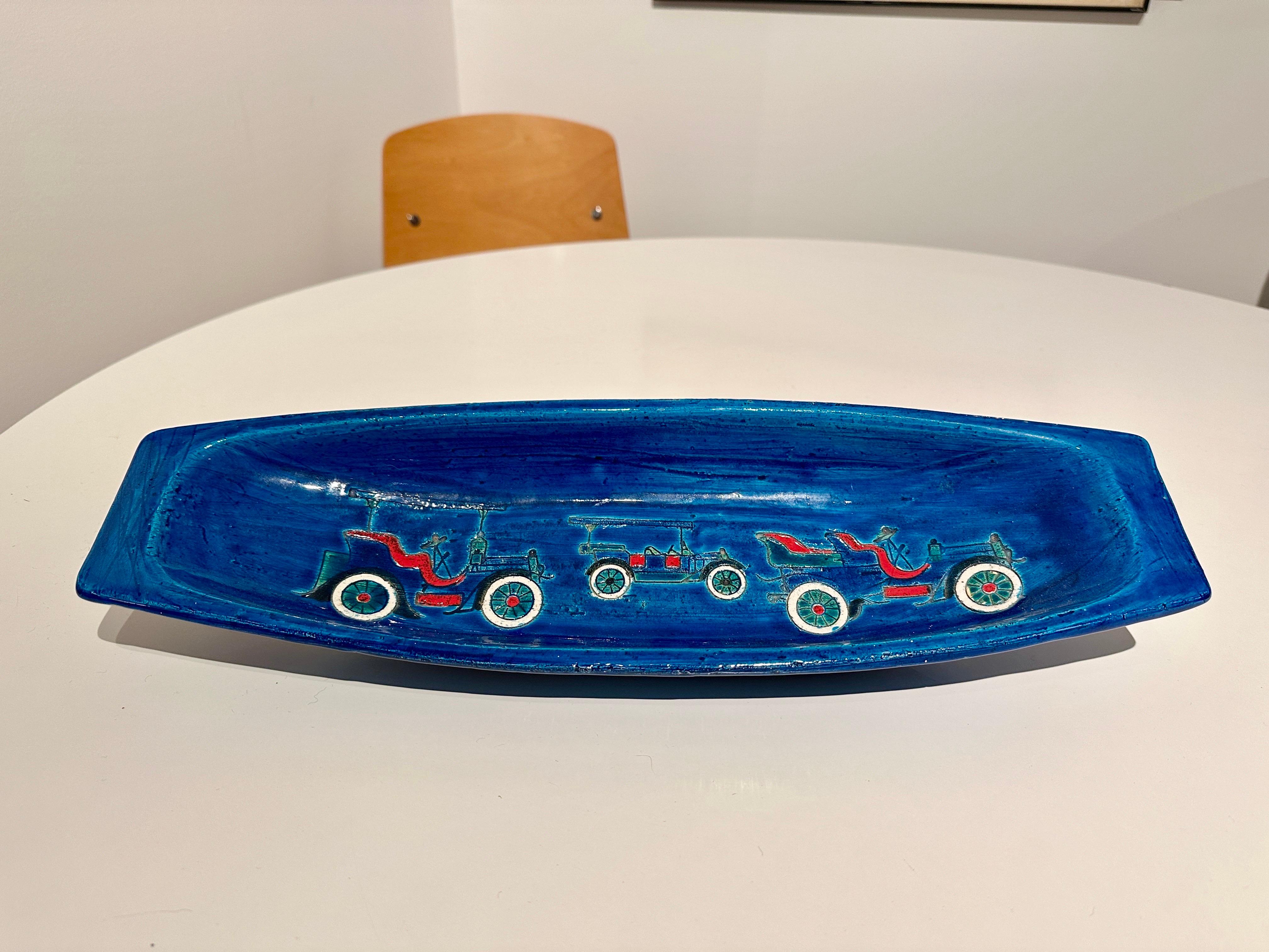 Mid-20th Century 1960's Bitossi Long Turquoise Bowl w/ Vintage Design For Sale