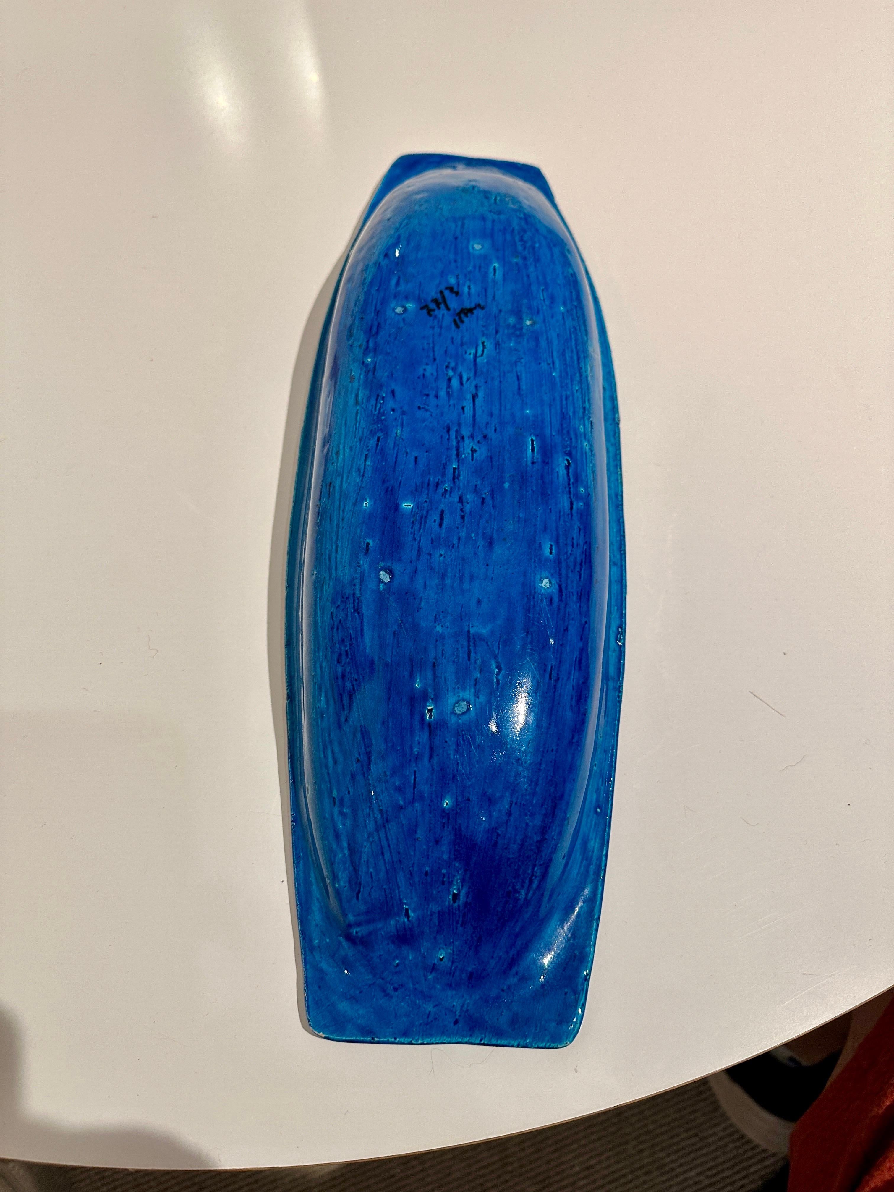 1960's Bitossi Long Turquoise Bowl w/ Vintage Design For Sale 1