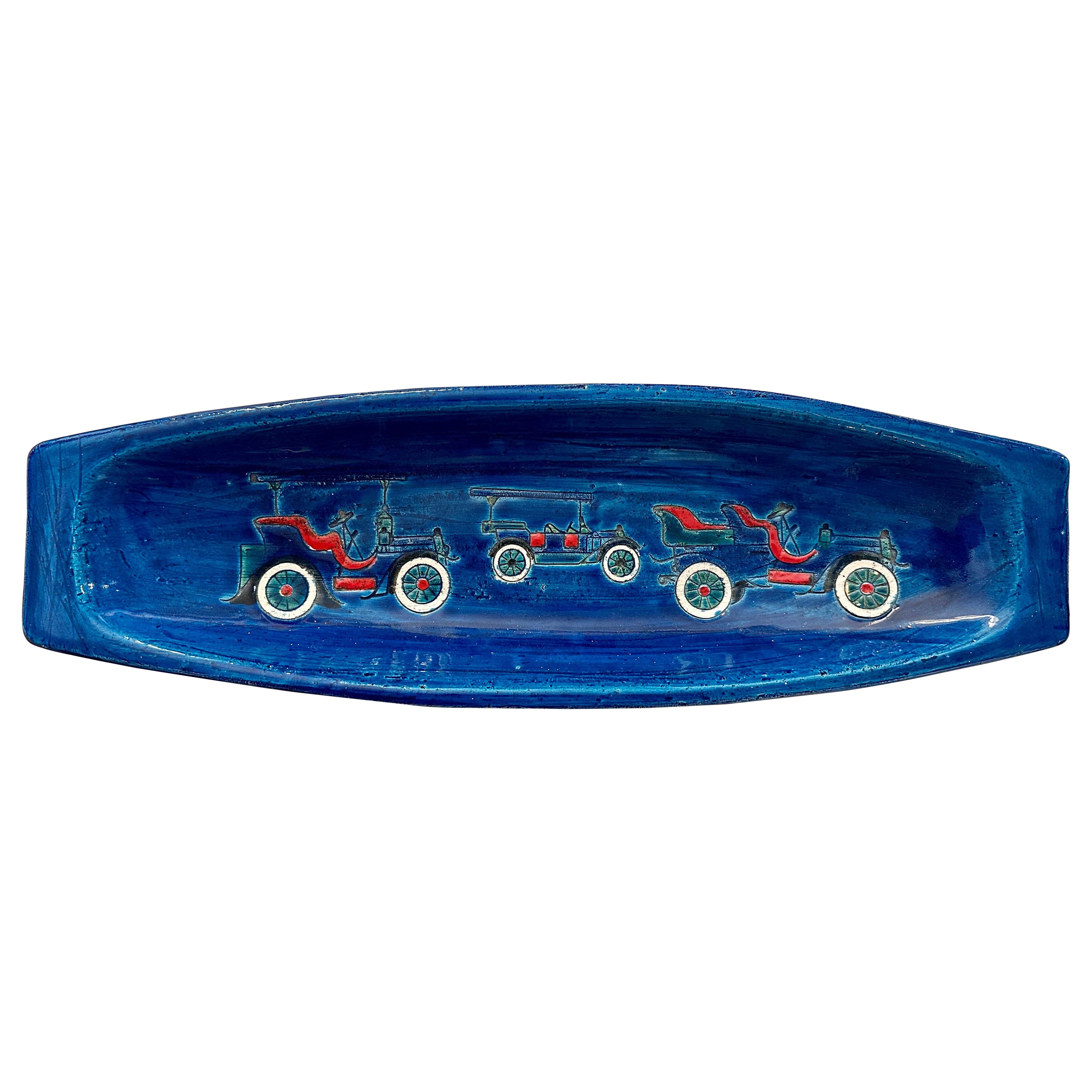 1960's Bitossi Long Turquoise Bowl w/ Vintage Design For Sale