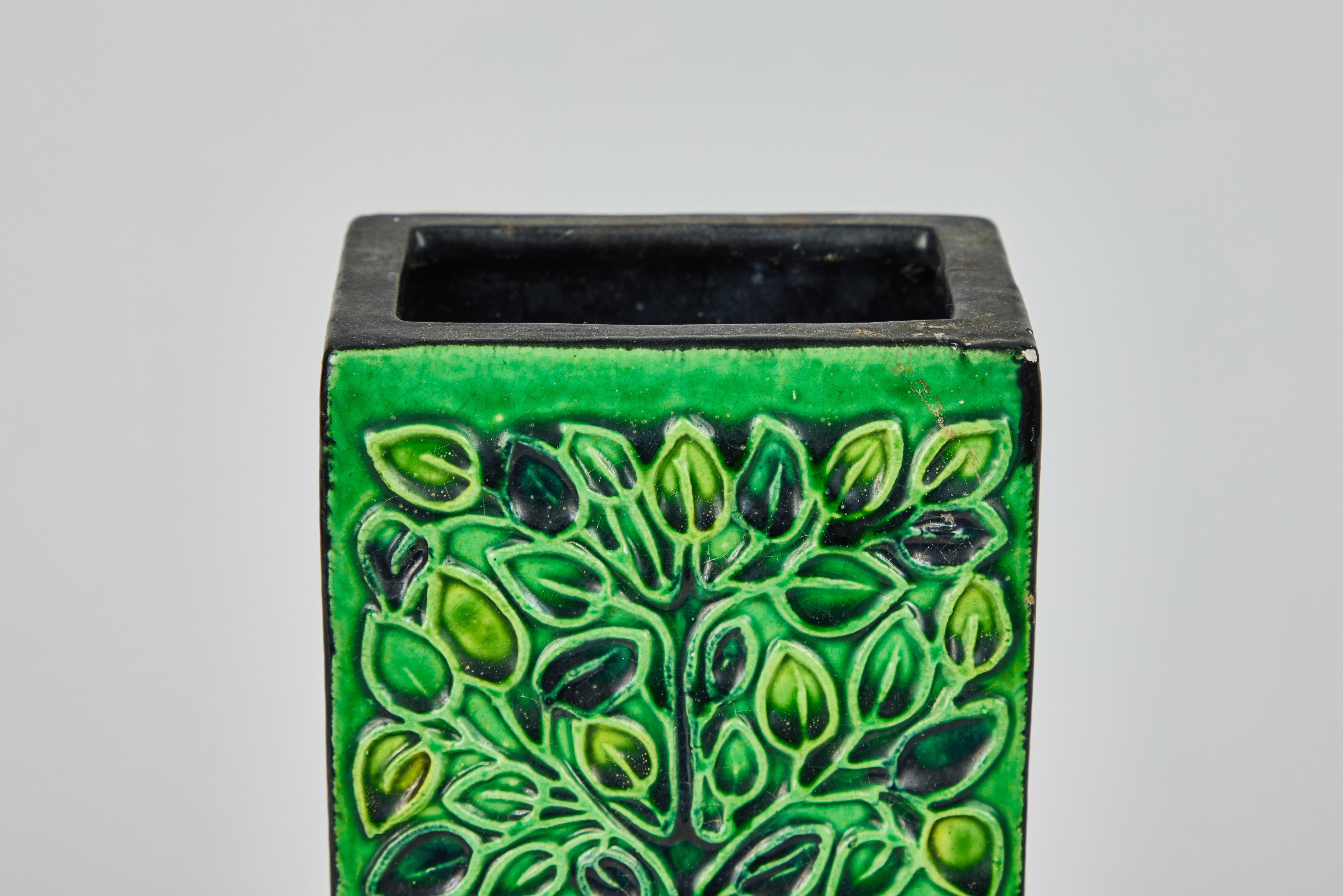 Mid-20th Century 1960s Bitossi Rectangular Vase by Aldo Londi with Signature For Sale