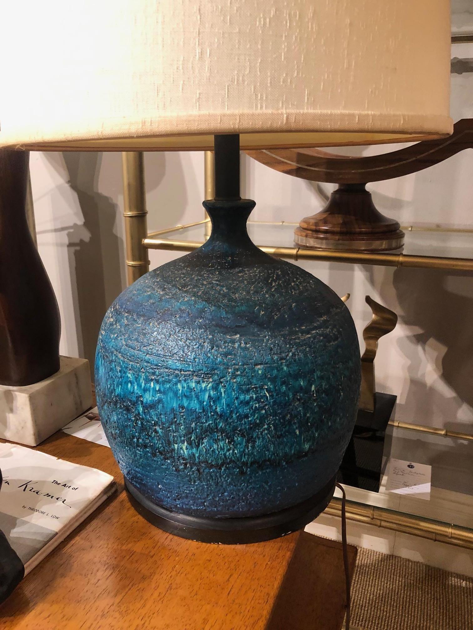 Mid-Century Modern 1960's Bitossi Rimini Blue balloon-shaped  Table Lamp For Sale