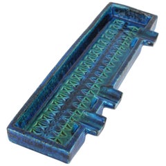 1960s Bitossi Rimini Blue Glazed Ceramic Rectangular Ashtray by Aldo Londi