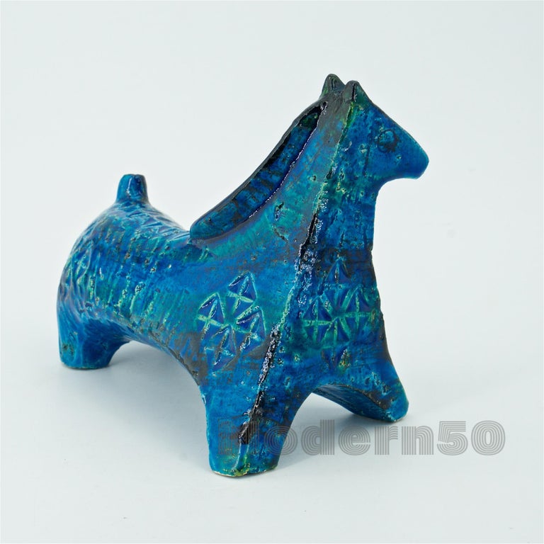 Mid-Century Modern 1960s Bitossi Rimini Blue Petite Horse Sculpture Midcentury Italian Aldo Londi For Sale