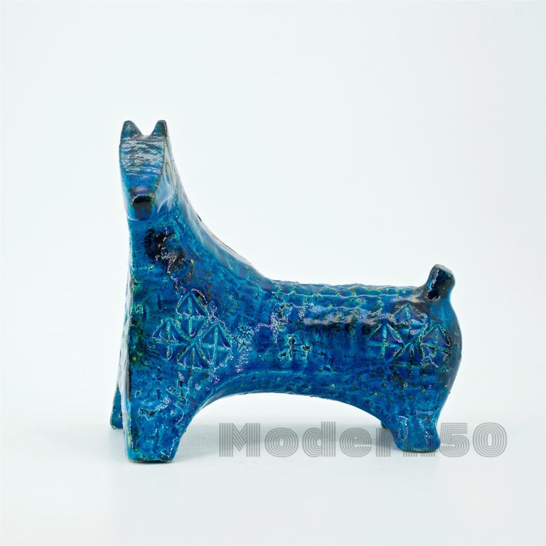 Glazed 1960s Bitossi Rimini Blue Petite Horse Sculpture Midcentury Italian Aldo Londi For Sale
