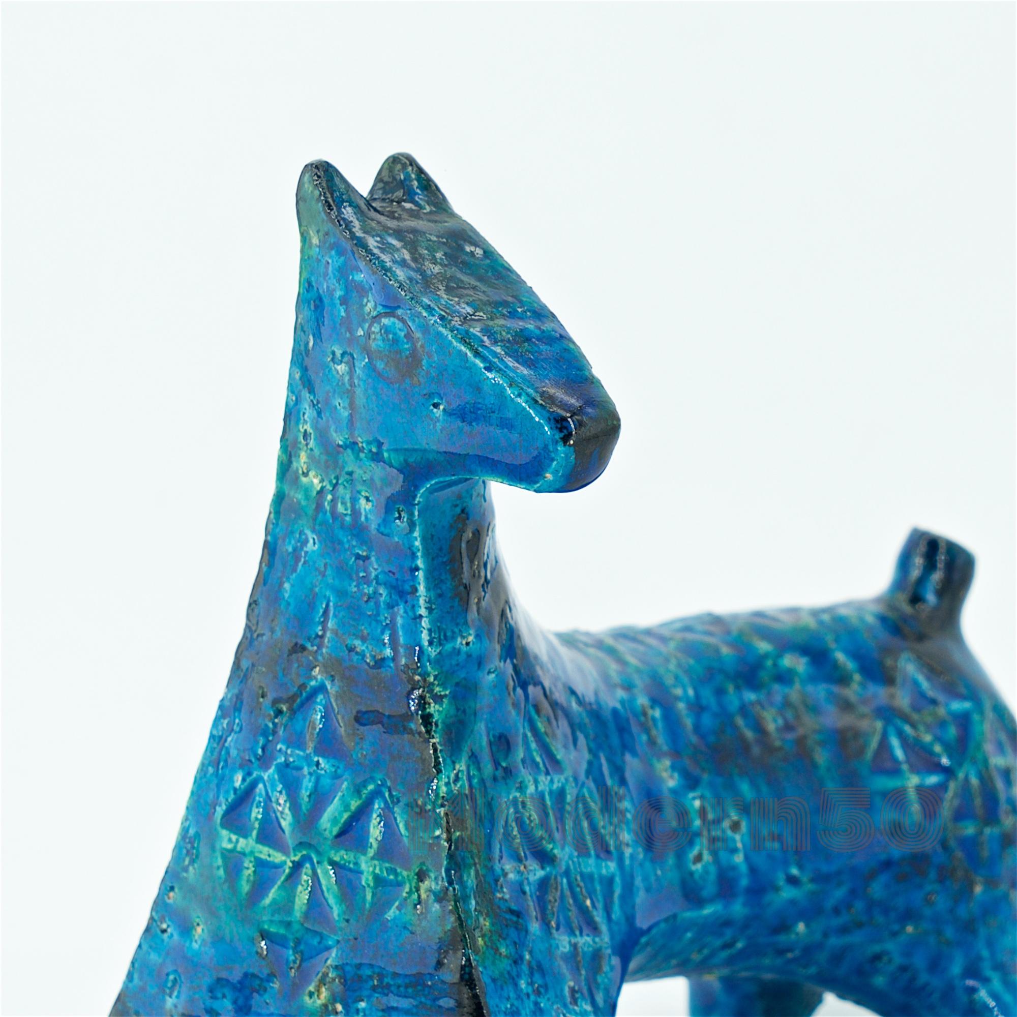 Glazed 1960s Bitossi Rimini Blue Petite Horse Sculpture Midcentury Italian Aldo Londi