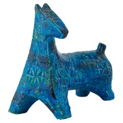 1960s Bitossi Rimini Blue Petite Horse Sculpture Midcentury Italian Aldo Londi