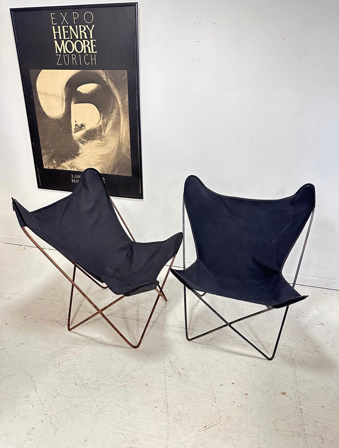 1960s Bkf Hardoy Butterfly Chairs for Knoll in Black In Good Condition For Sale In Farmingdale, NJ