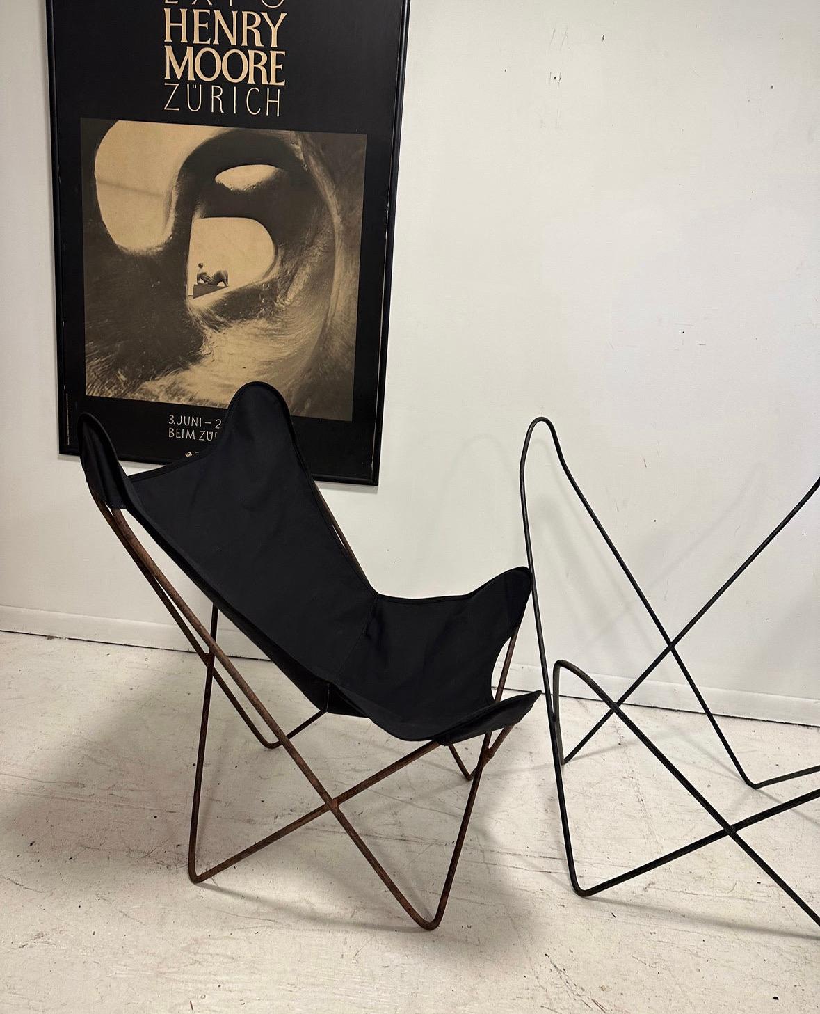20th Century 1960s Bkf Hardoy Butterfly Chairs for Knoll in Black For Sale