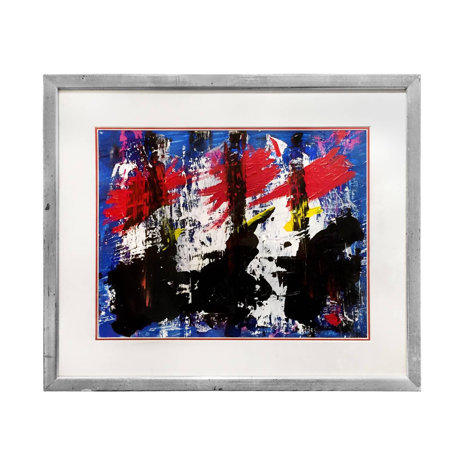 1960s Black, White, Red, Yellow and Blue Abstract For Sale