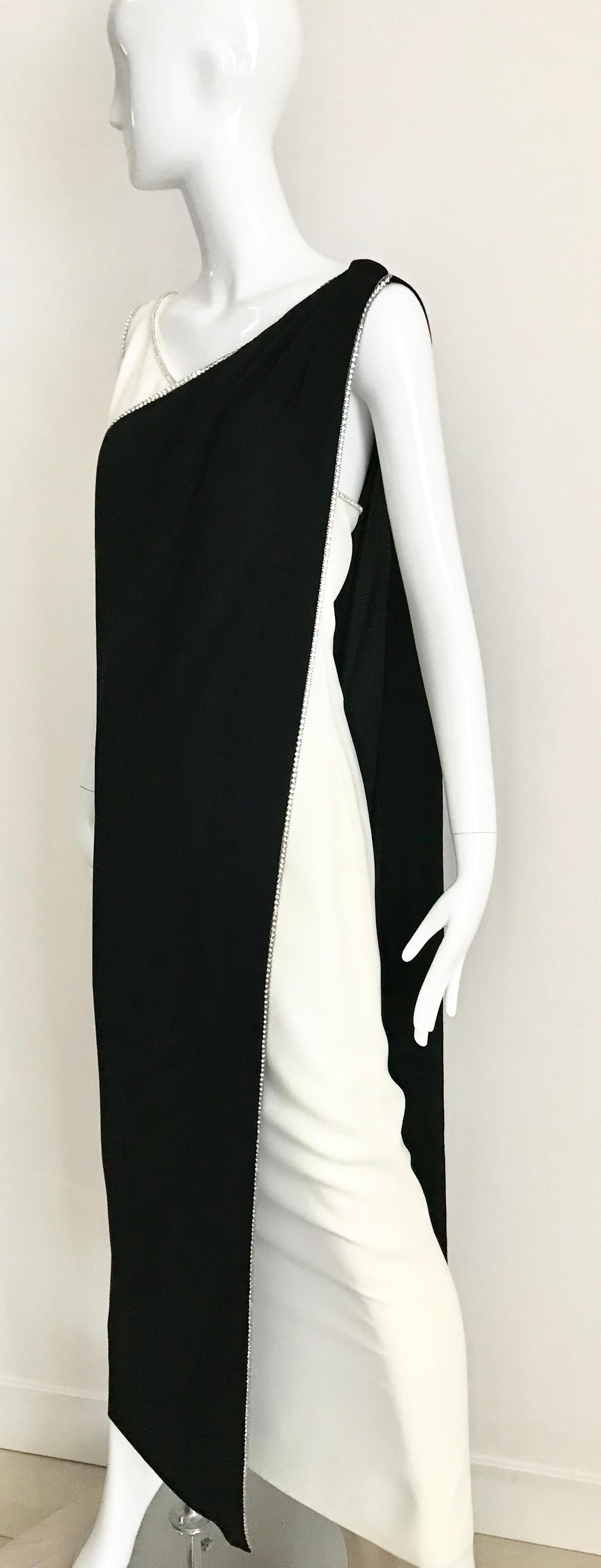 1960s Black and Cream Crepe Gown  8