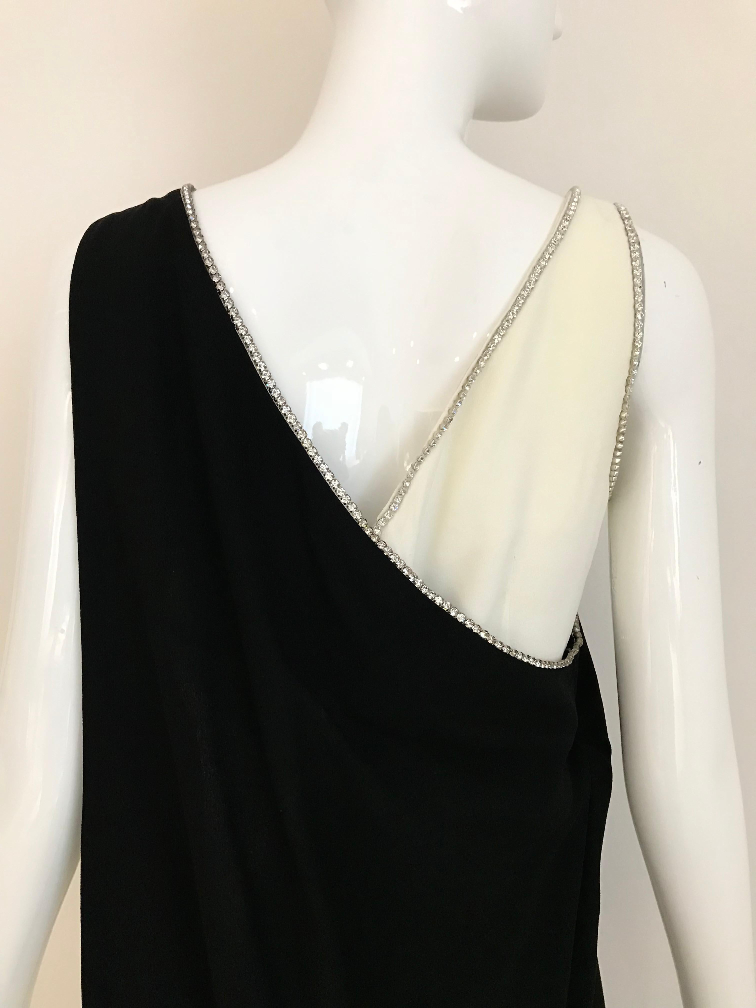 1960s Black and Cream Crepe Gown  3