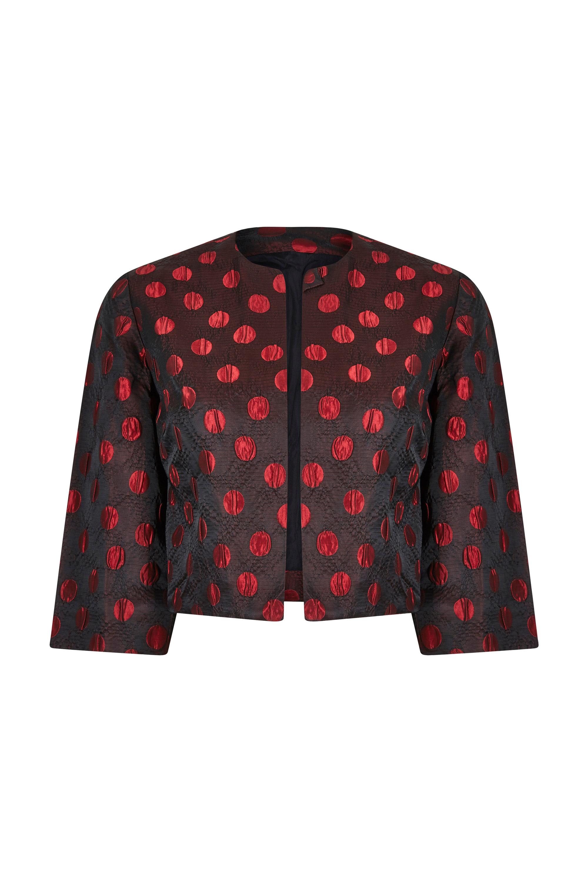 Robe et veste Demi Couture à pois noirs et rouges des années 1960 en vente 2