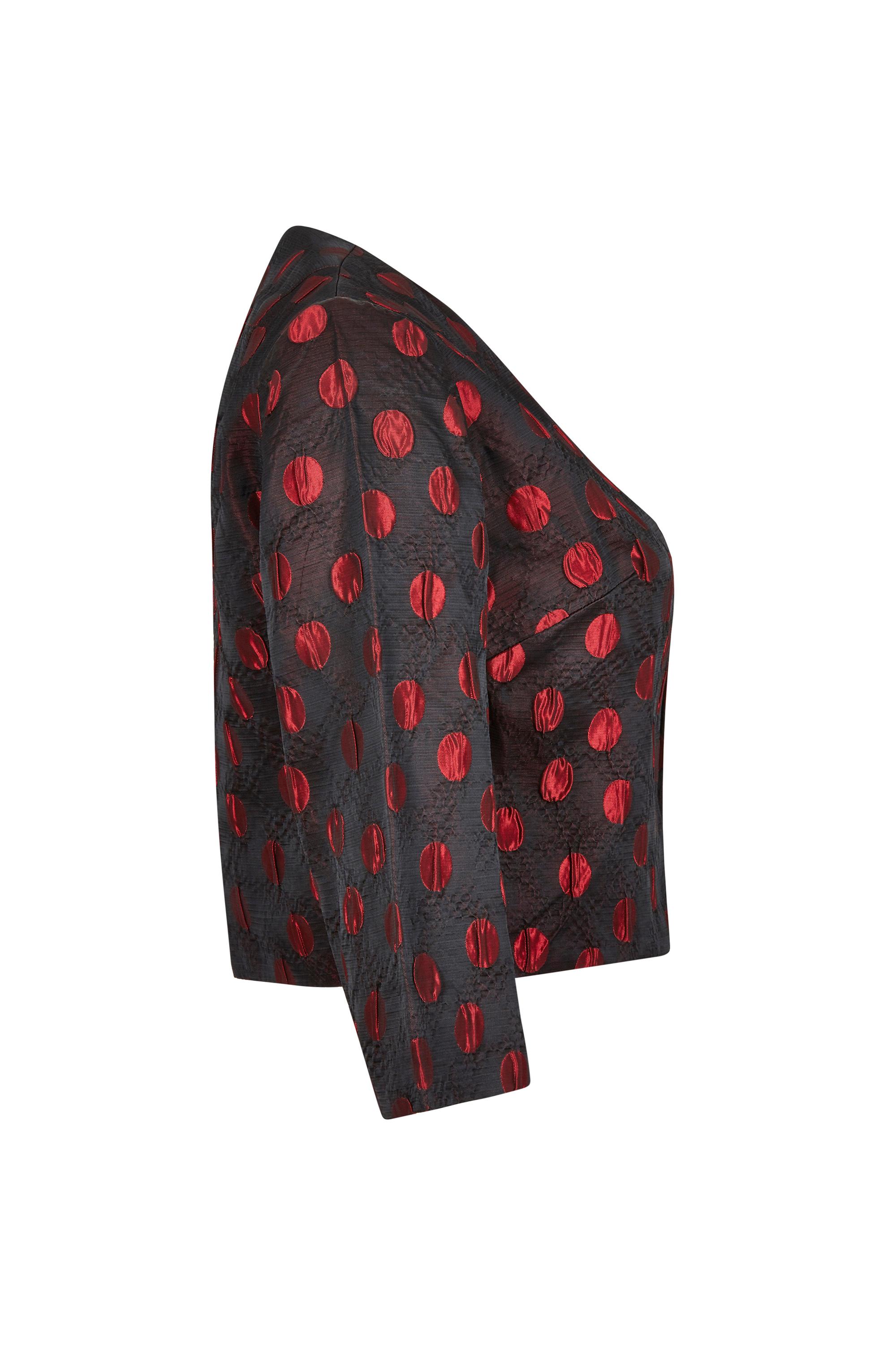 1960er Jahre Schwarz und Rot Polka Dot Demi Couture Kleid und Jacke im Angebot 4