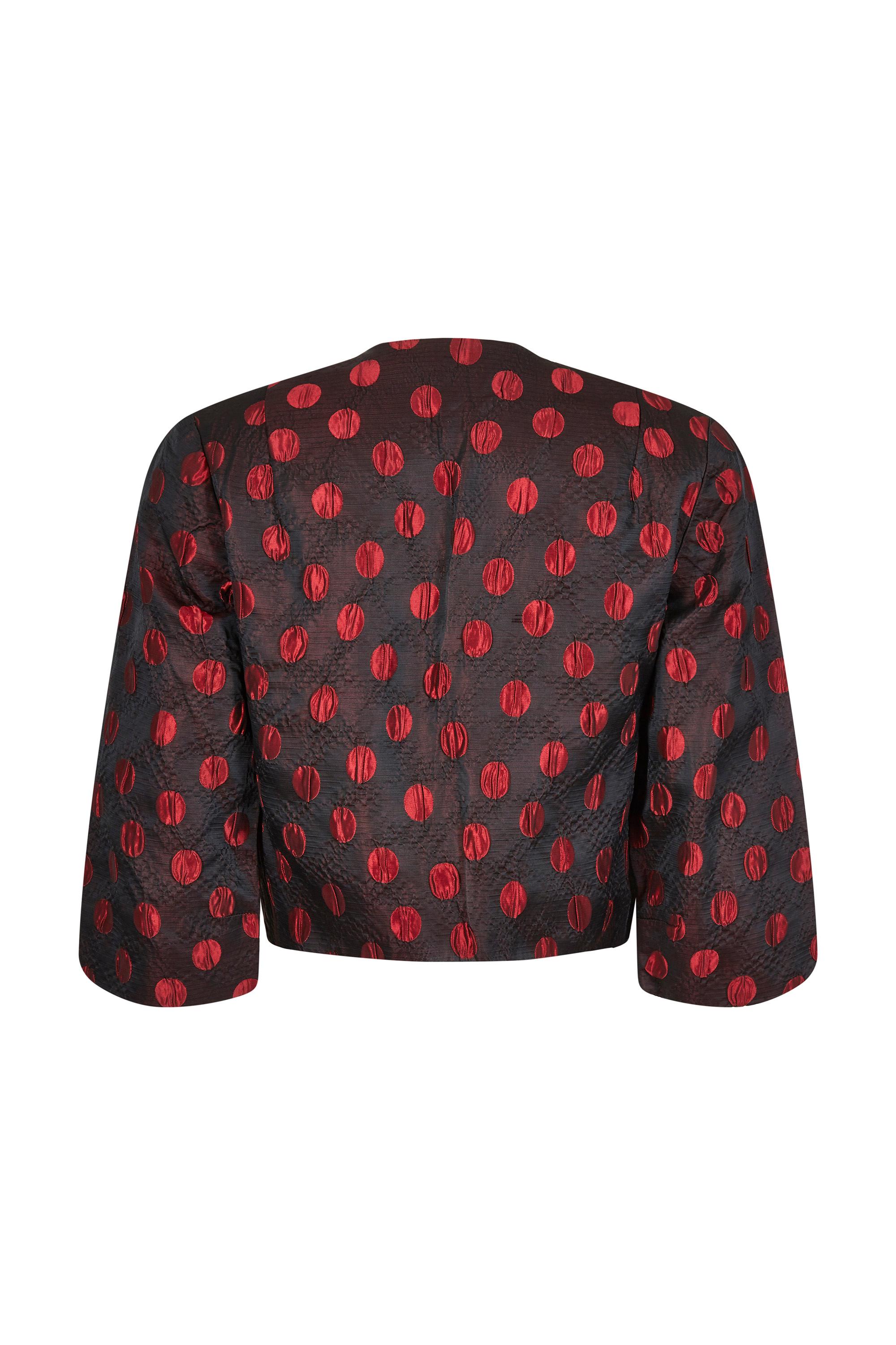 Robe et veste Demi Couture à pois noirs et rouges des années 1960 en vente 4