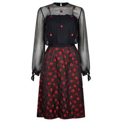 1960s Black and Red Polka Dot Demi Couture Dress and Jacket