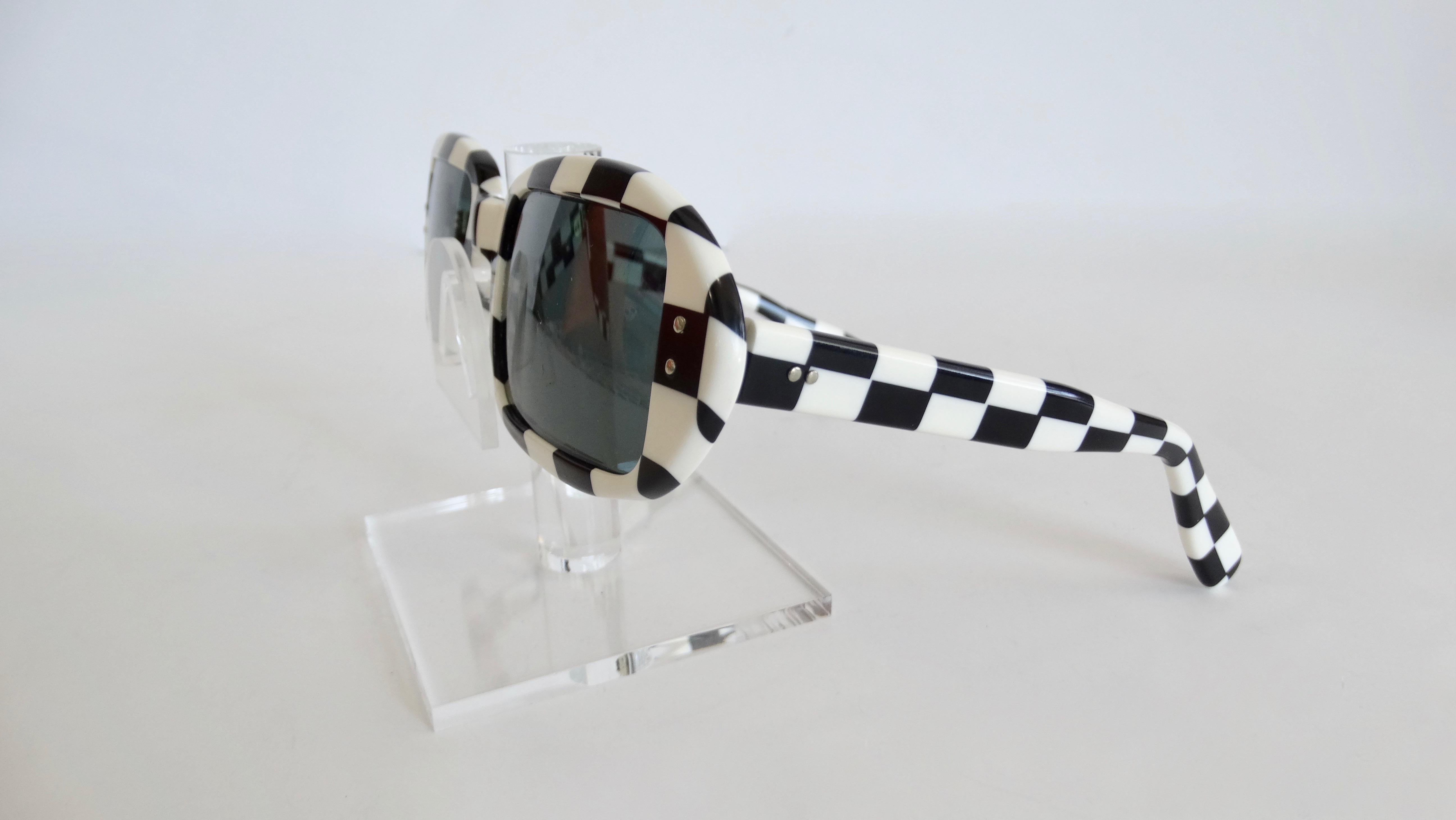 Black and White Check Mod 1960s Sunglasses 2