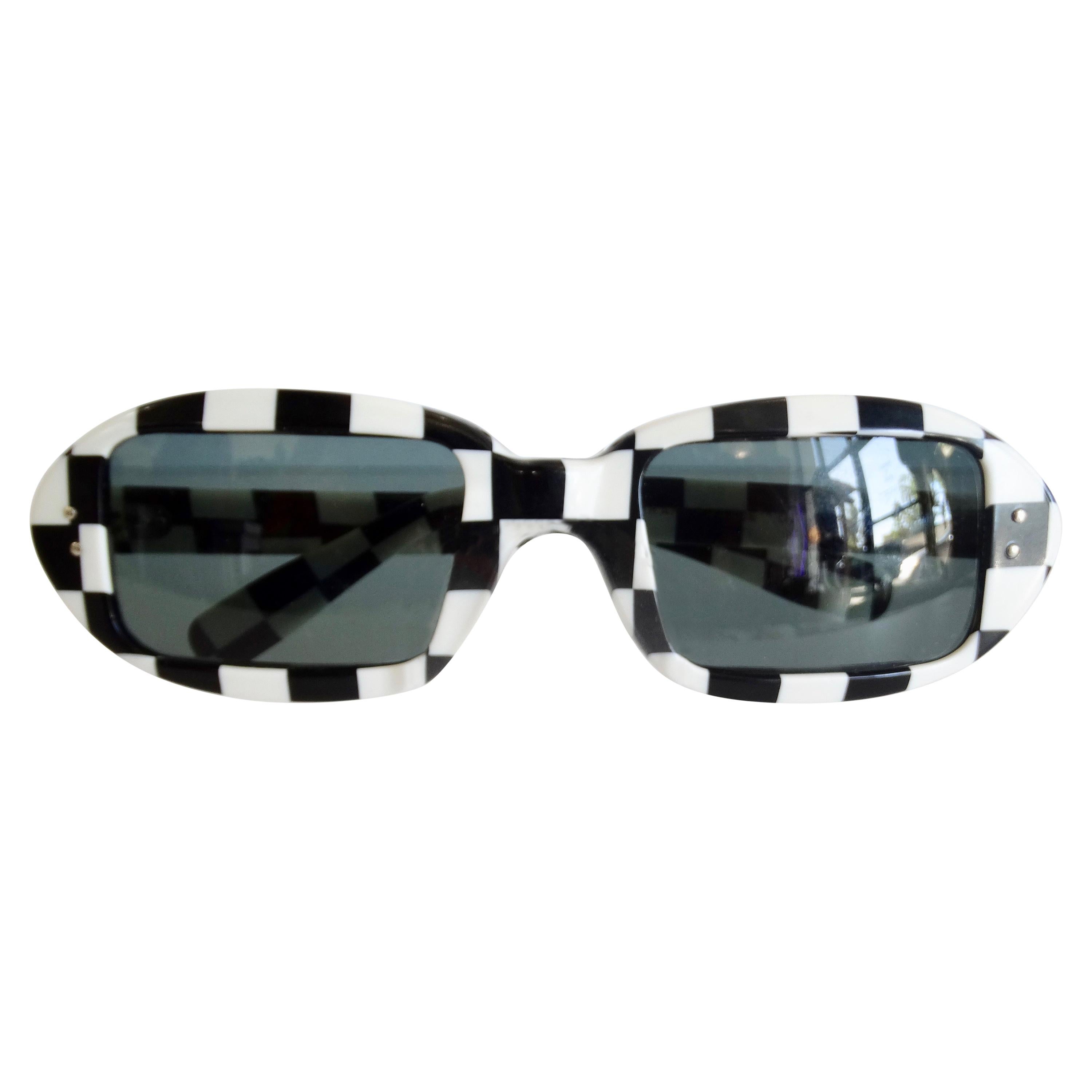 Black and White Check Mod 1960s Sunglasses