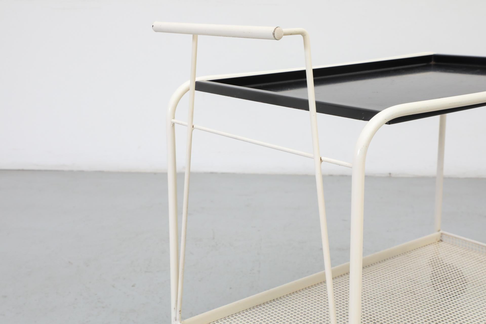 Carrito de bar de metal esmaltado en blanco y negro de los años 60, por F.H. Fiedeldij para Artimeta en venta 4