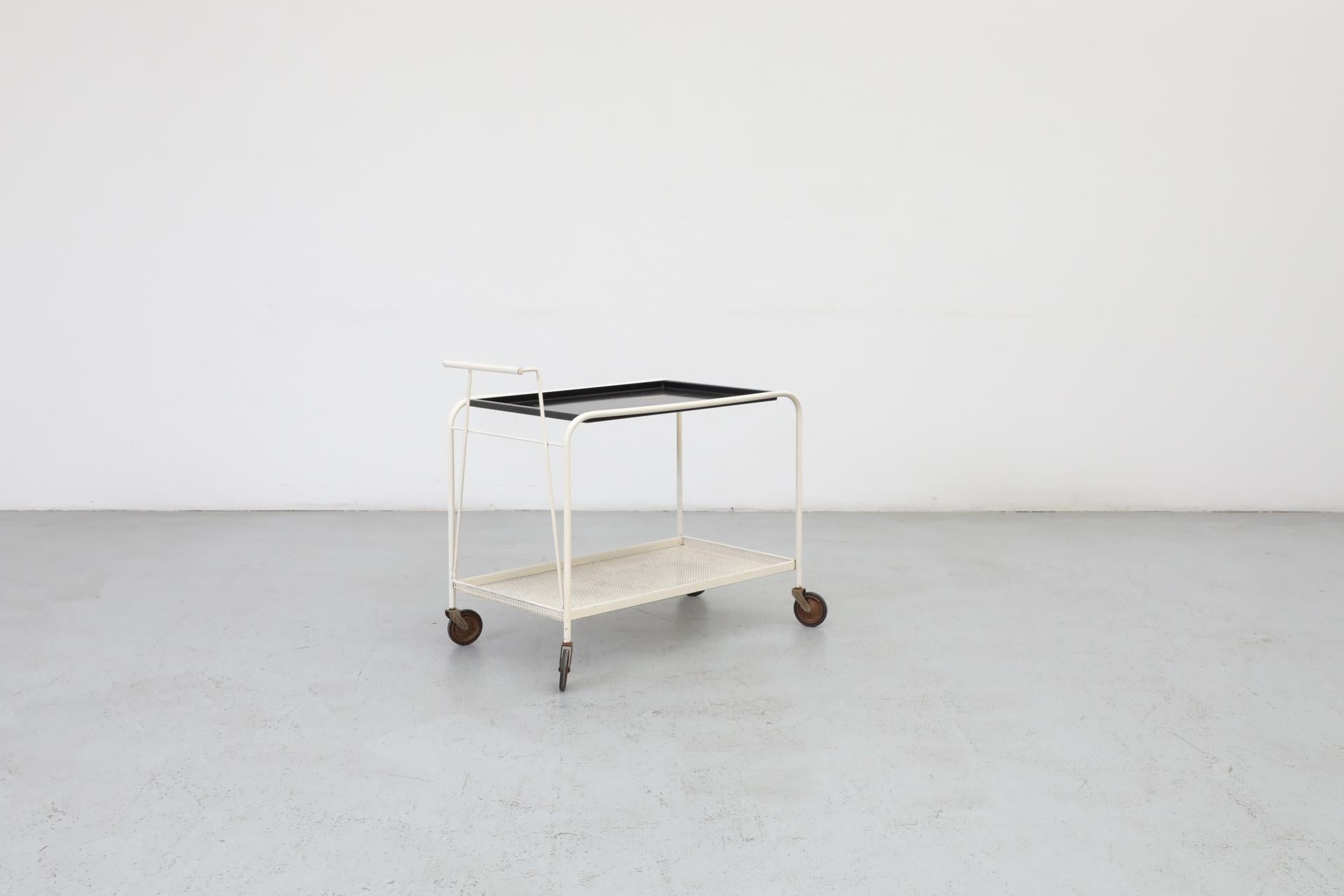 Carrito de bar de metal esmaltado en blanco y negro de los años 60, por F.H. Fiedeldij para Artimeta Holandés en venta