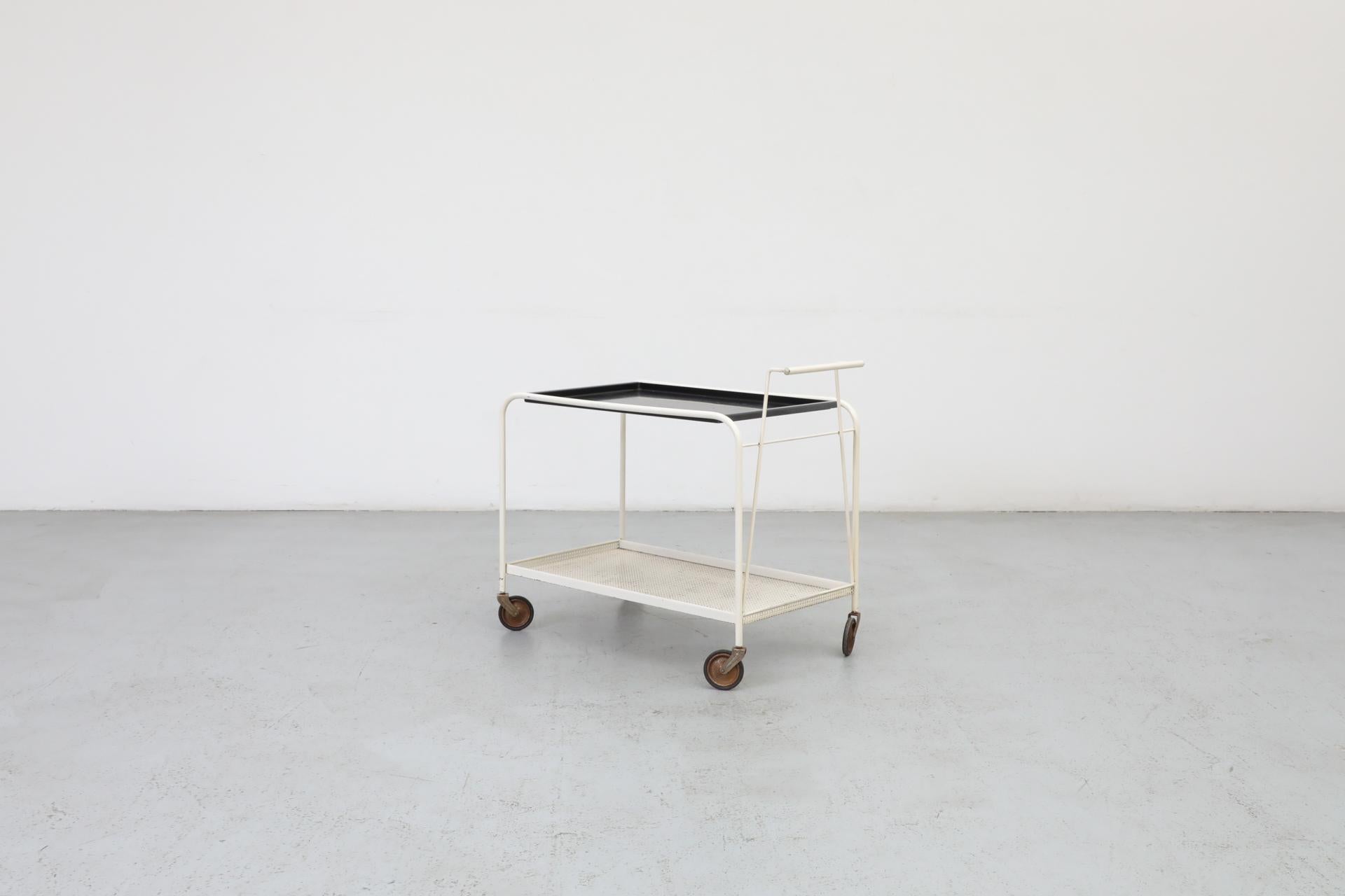 Carrito de bar de metal esmaltado en blanco y negro de los años 60, por F.H. Fiedeldij para Artimeta en Bueno estado para la venta en Los Angeles, CA