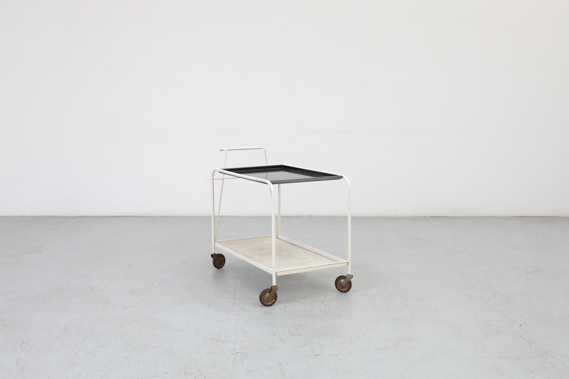 Carrito de bar de metal esmaltado en blanco y negro de los años 60, por F.H. Fiedeldij para Artimeta siglo XX en venta
