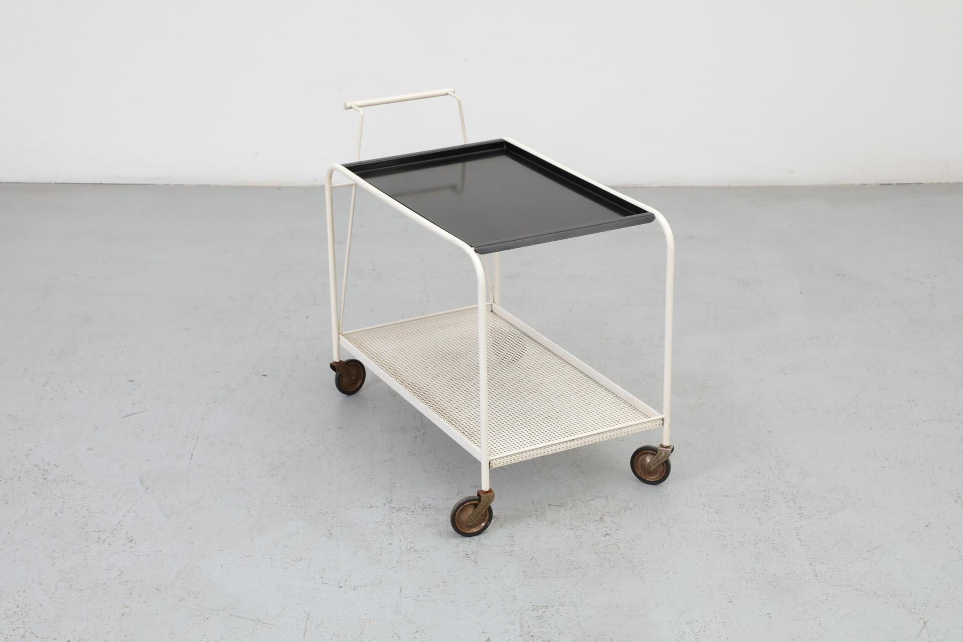 Carrito de bar de metal esmaltado en blanco y negro de los años 60, por F.H. Fiedeldij para Artimeta Metal en venta