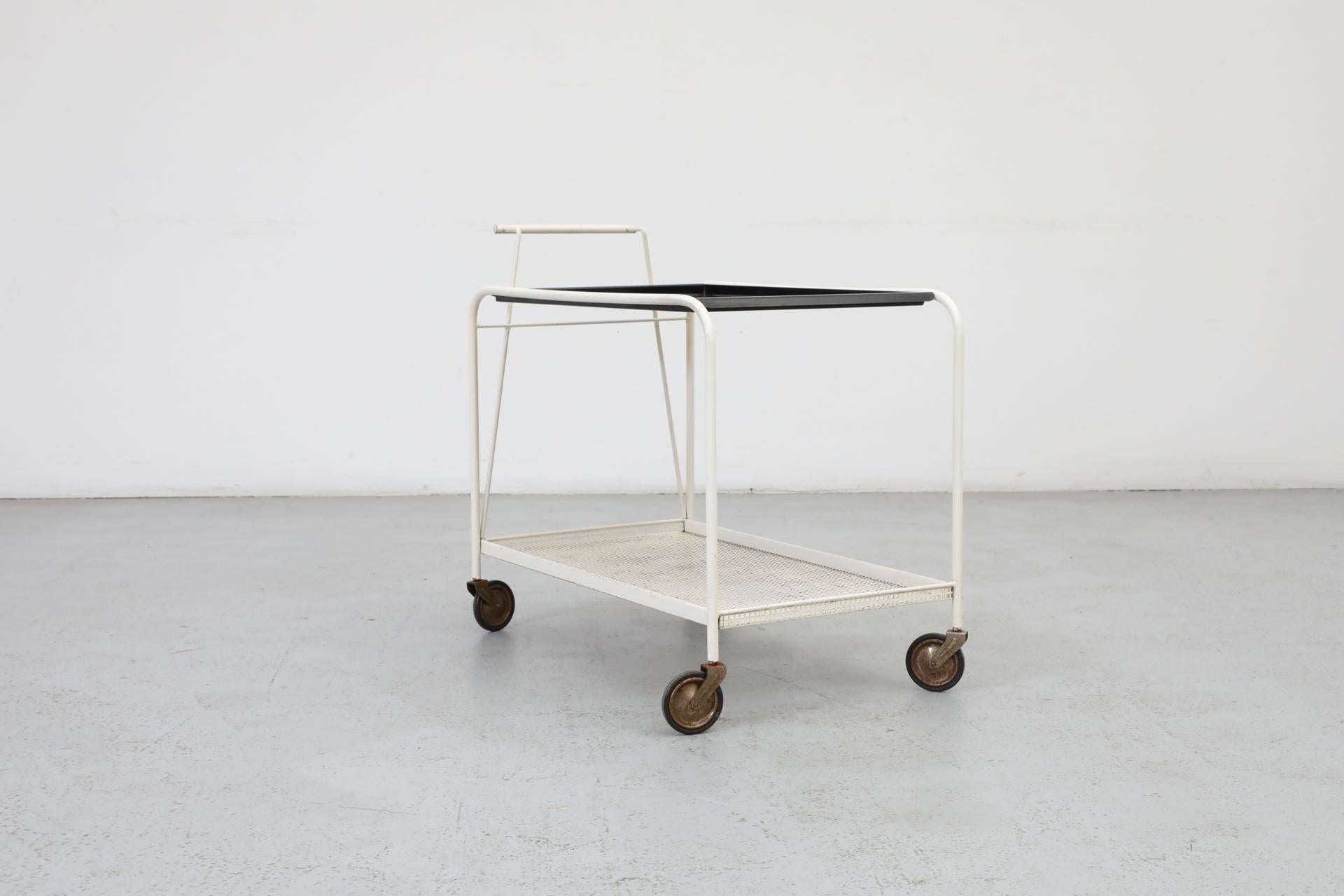Carrito de bar de metal esmaltado en blanco y negro de los años 60, por F.H. Fiedeldij para Artimeta en venta 1