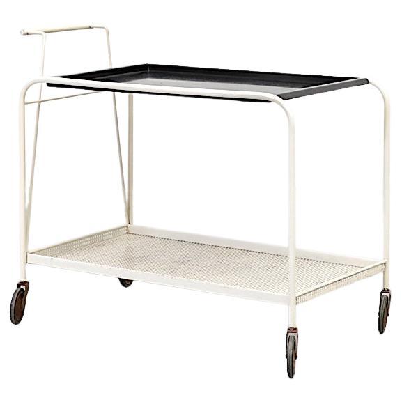 Carrito de bar de metal esmaltado en blanco y negro de los años 60, por F.H. Fiedeldij para Artimeta en venta
