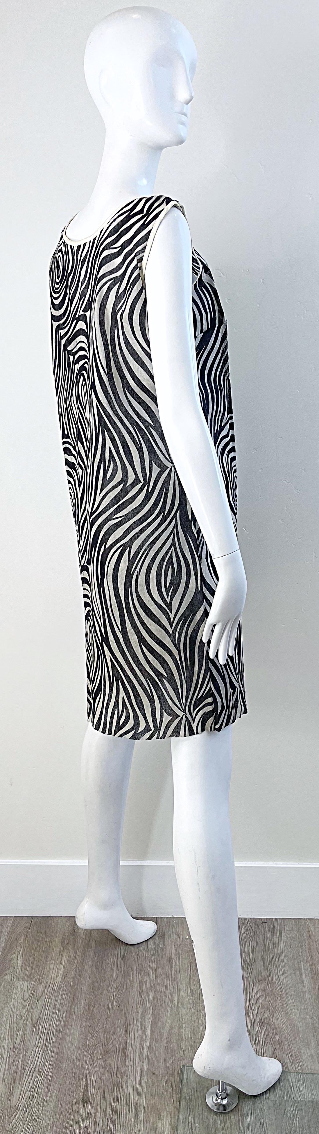 1960s Black and White Paper Shift Dress Psychedelic Zebra Print Mod Vintage 60s For Sale 7