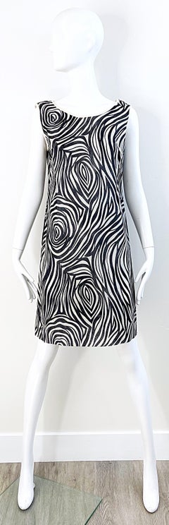 1960s Black and White Paper Shift Dress Psychedelic Zebra Print Mod Vintage 60s
