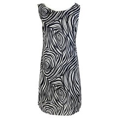 1960s Black and White Paper Shift Dress Psychedelic Zebra Print Mod Vintage 60s