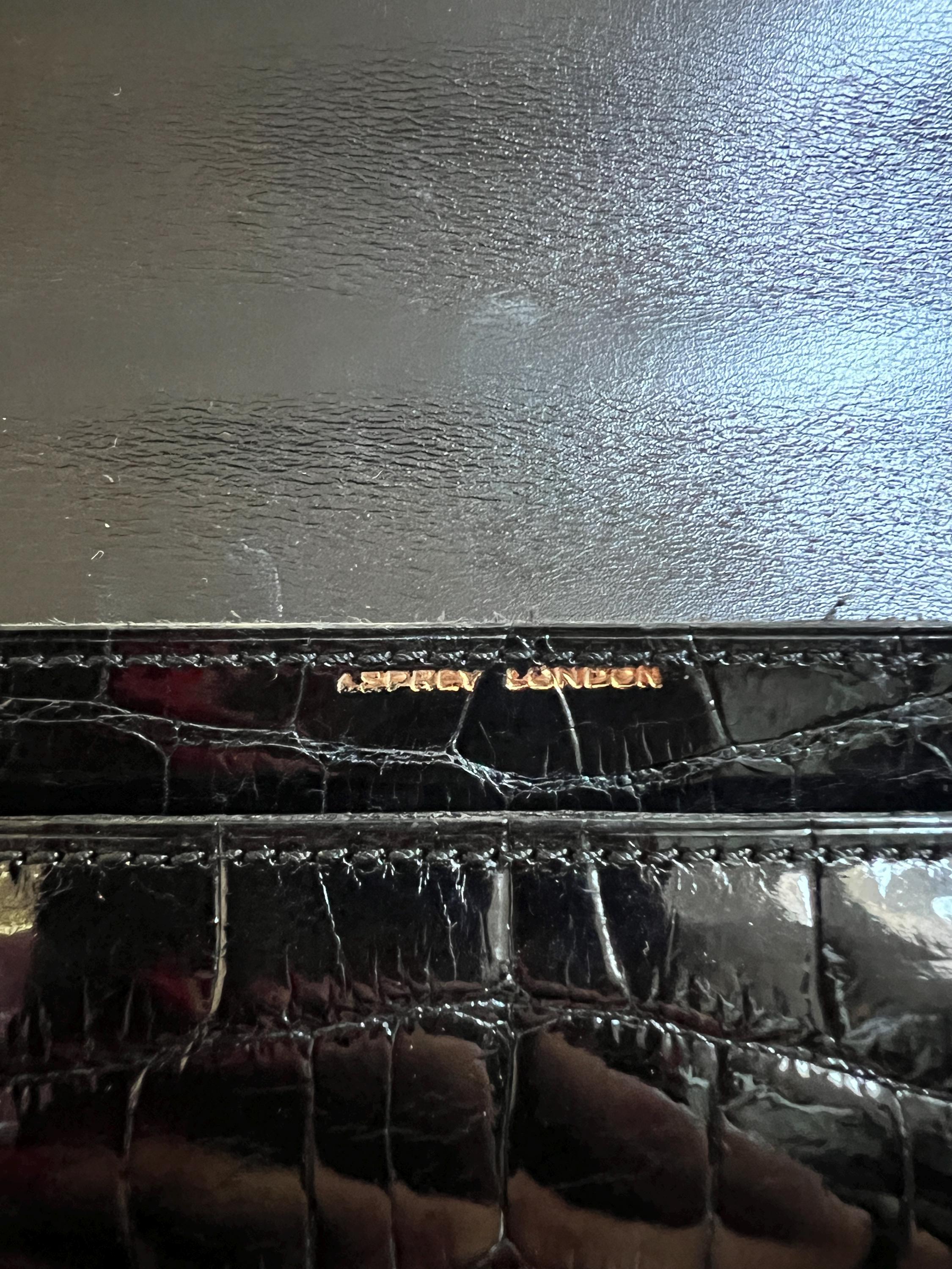 1960s Black Asprey Top Handle Crocodile Leather Bag For Sale 5