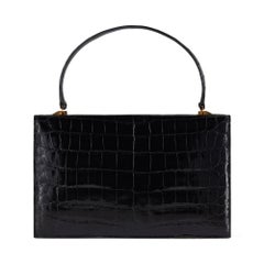 1960s Black Asprey Top Handle Crocodile Leather Bag