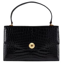 1960er Jahre Schwarz Asprey Top Handle Krokodilleder Tasche