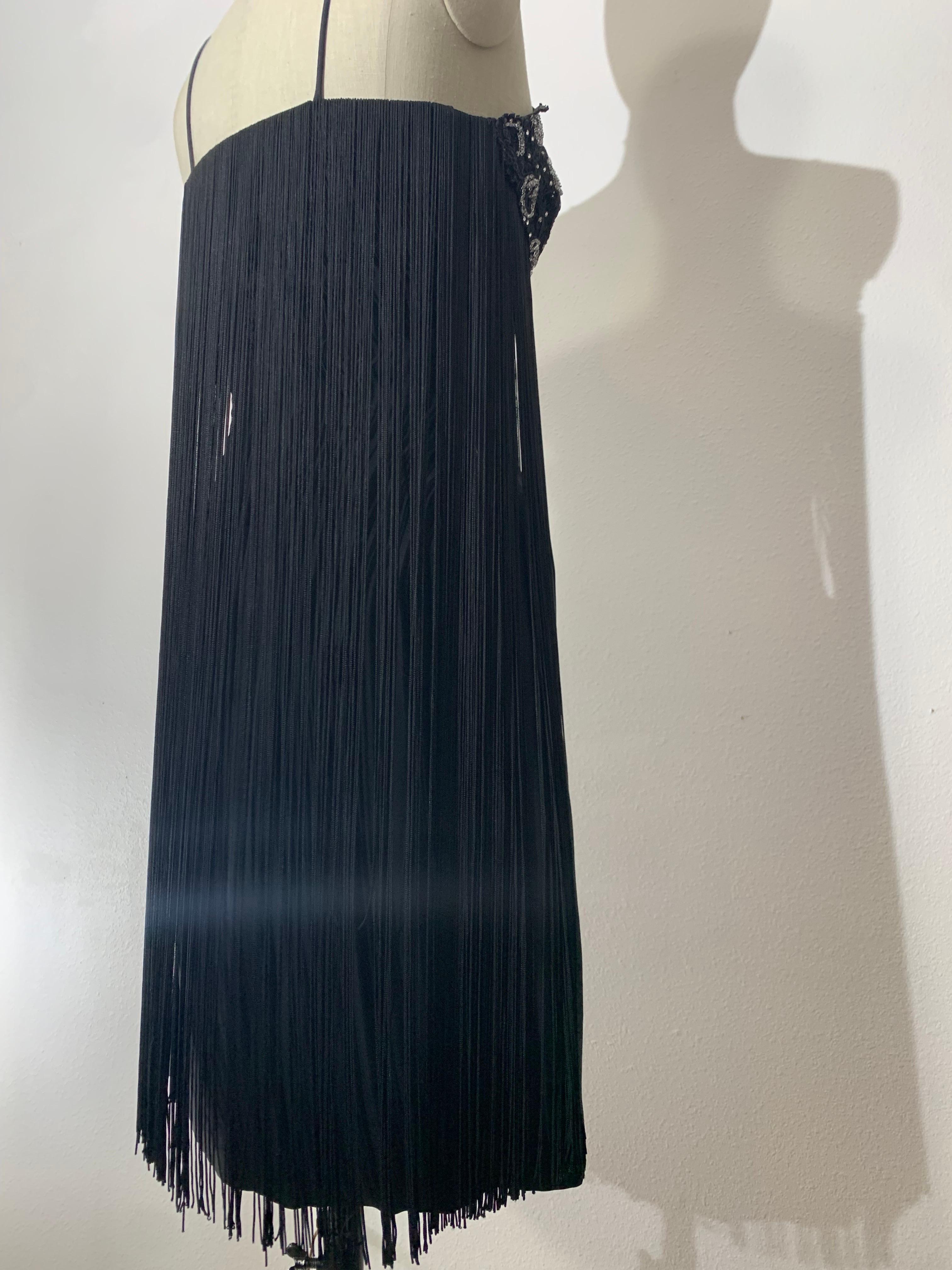 1960s Black Beaded Lace Bodice Cocktail Sheath Dress w Outrageous Fringe For Sale 3