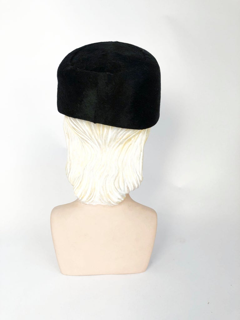 1960's Black Beaver Felt Modified Pillbox Hat For Sale 1