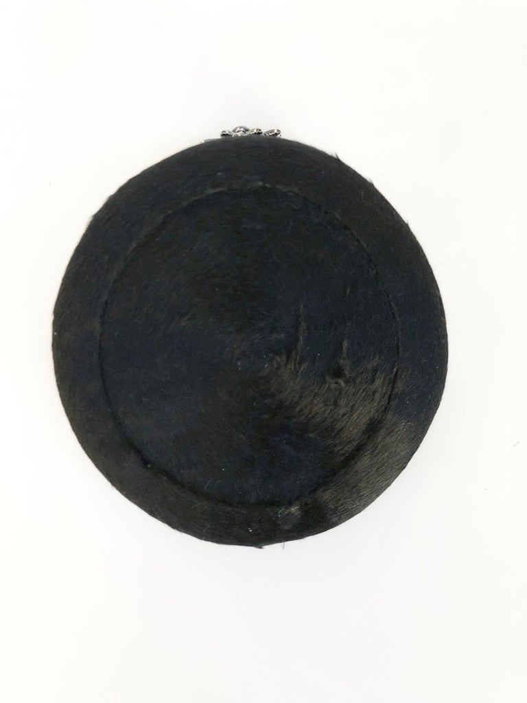 1960's Black Beaver Felt Modified Pillbox Hat For Sale 2