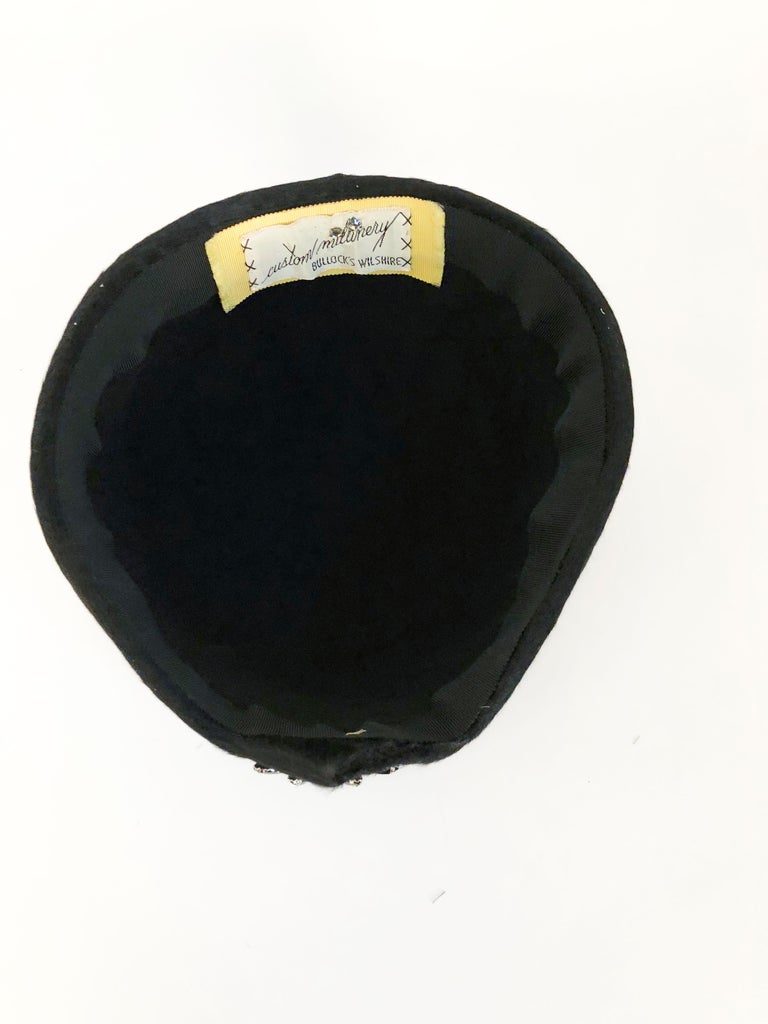 1960's Black Beaver Felt Modified Pillbox Hat For Sale 3